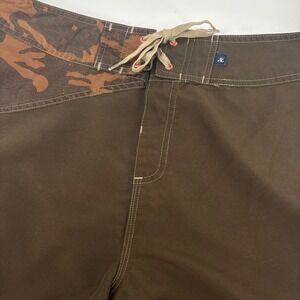 Hobie‎ Mens Board Shorts 36 Olive/Brown Camo Accents Lace Up Cargo Pocket Beach